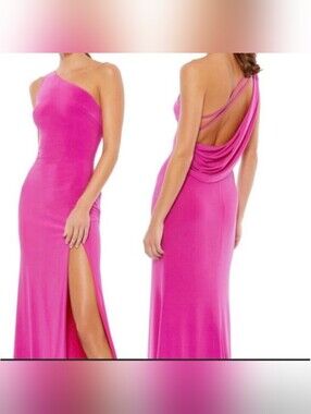Ieena Mac Duggal Candy Punk Jersey One Shoulder Draped Back Slit Dress Size 8